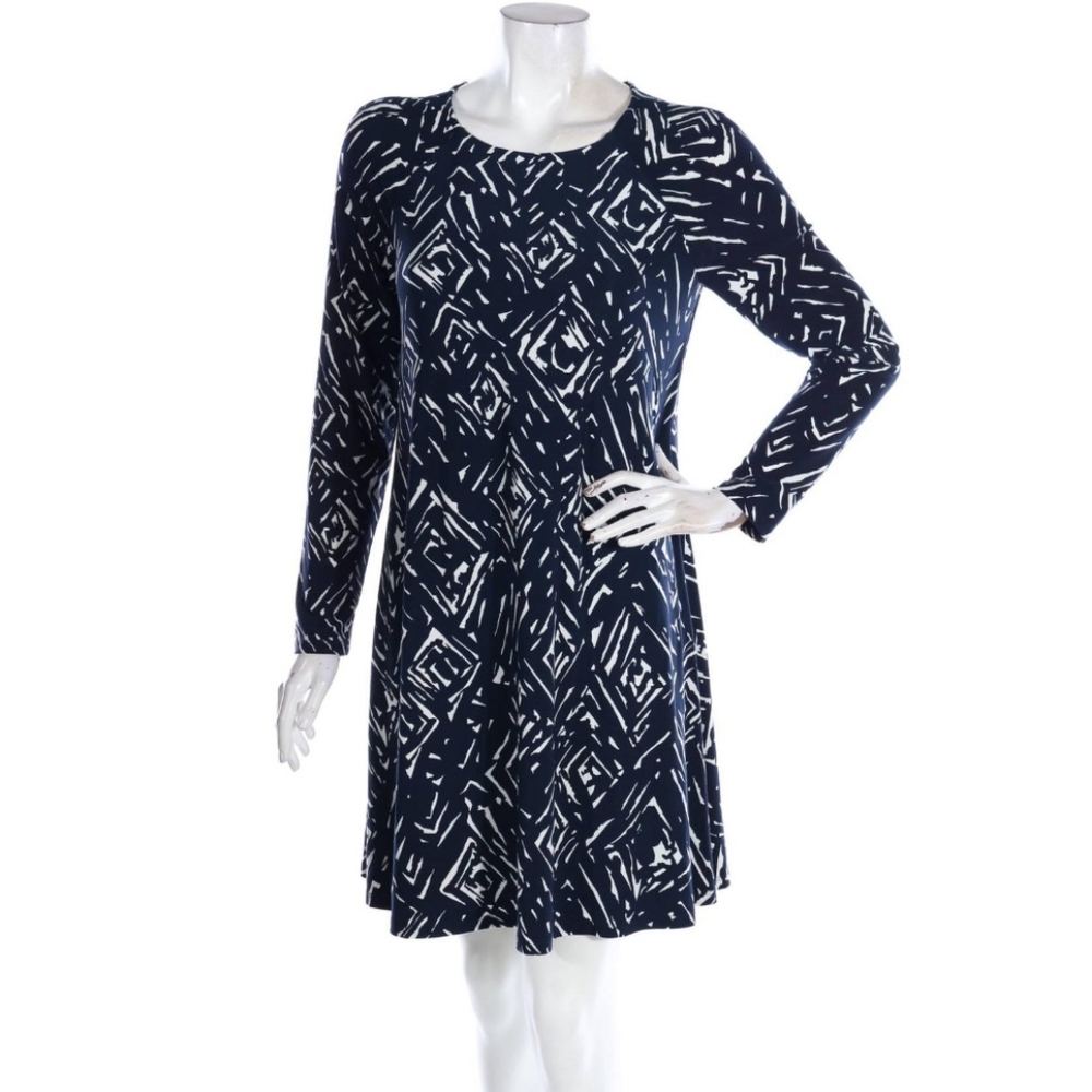 Lauren Ralph Lauren s10 navy blue and white long sleeve lined dress